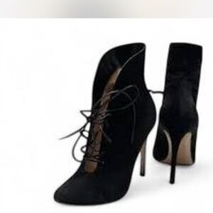 Like New Black Lace Peep Toe Stiletto Booties | Elegant Evening Heels